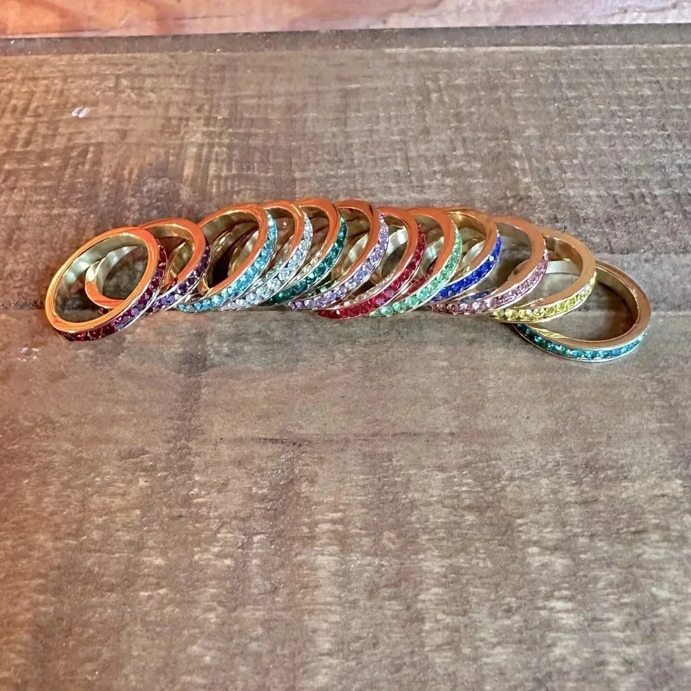 Sapphire Blue Colored CZ 18k Gold Stainless Steel Band Ring September Birthstone - Picture 6 of 9